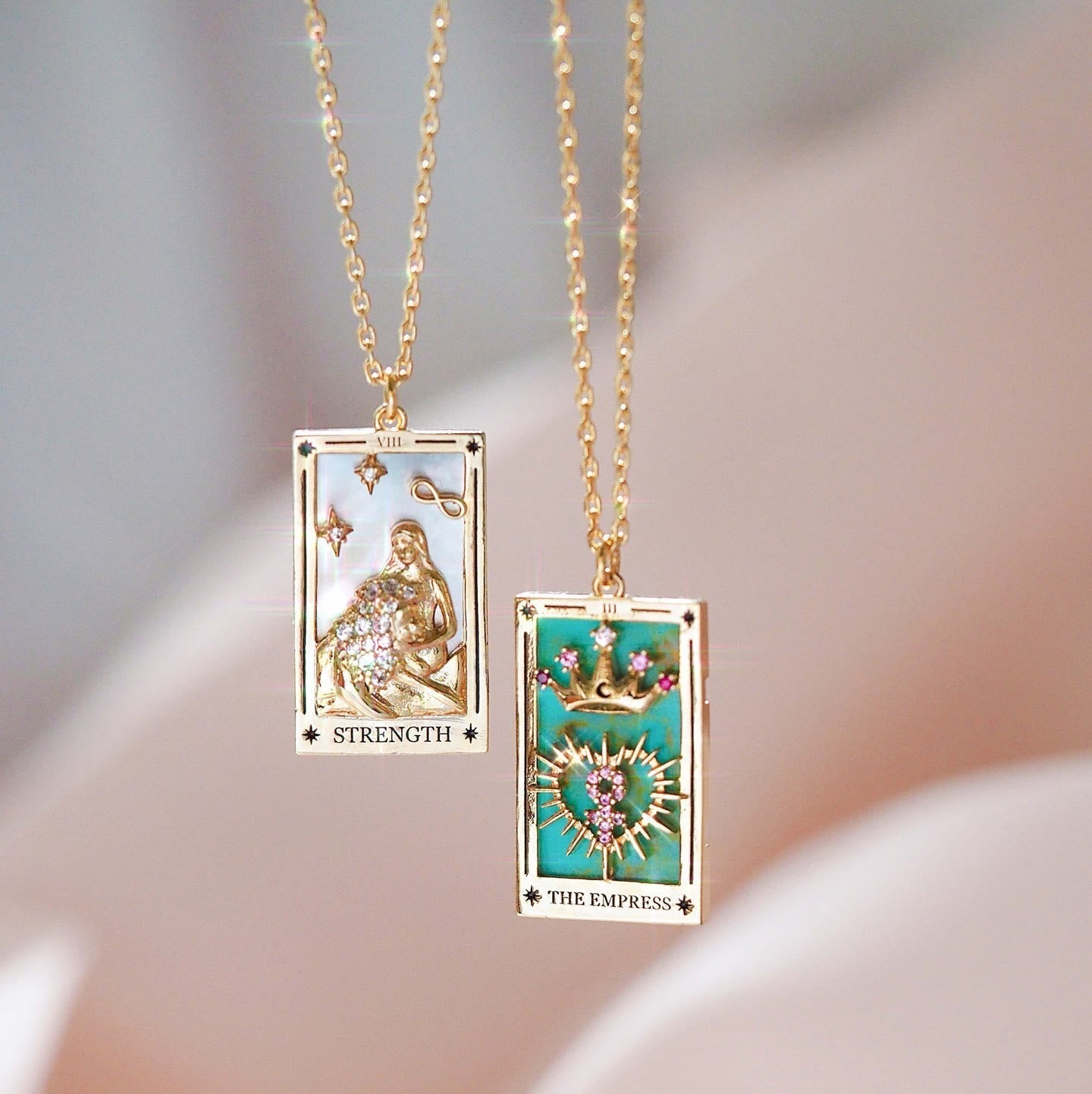 Gouden Tarot Oorhanger Druppel Ketting Zirkonia