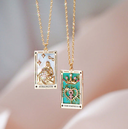 Gouden Tarot Oorhanger Druppel Ketting Zirkonia