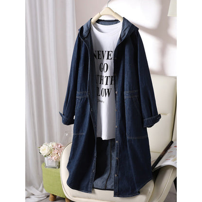 Dames Denim Jas Lange met Capuchon Stoer en Casual