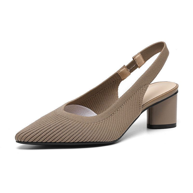 Slingback Hakken Puntige Neus Blokhak voor Vrouw
