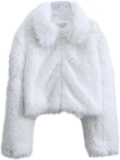 Dames Faux Fur Jas Kort Warm met Kraag en Rits