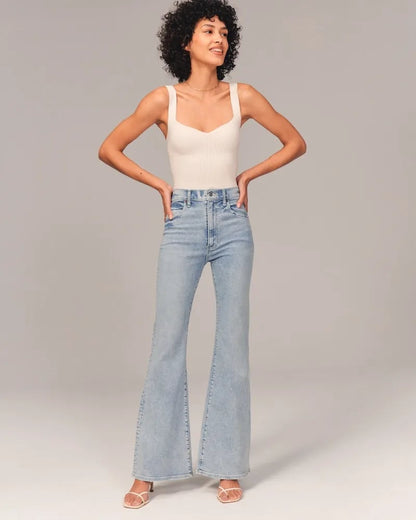 Hoge Taille Flared Jeans Comfortabel Katoen Elasthaan