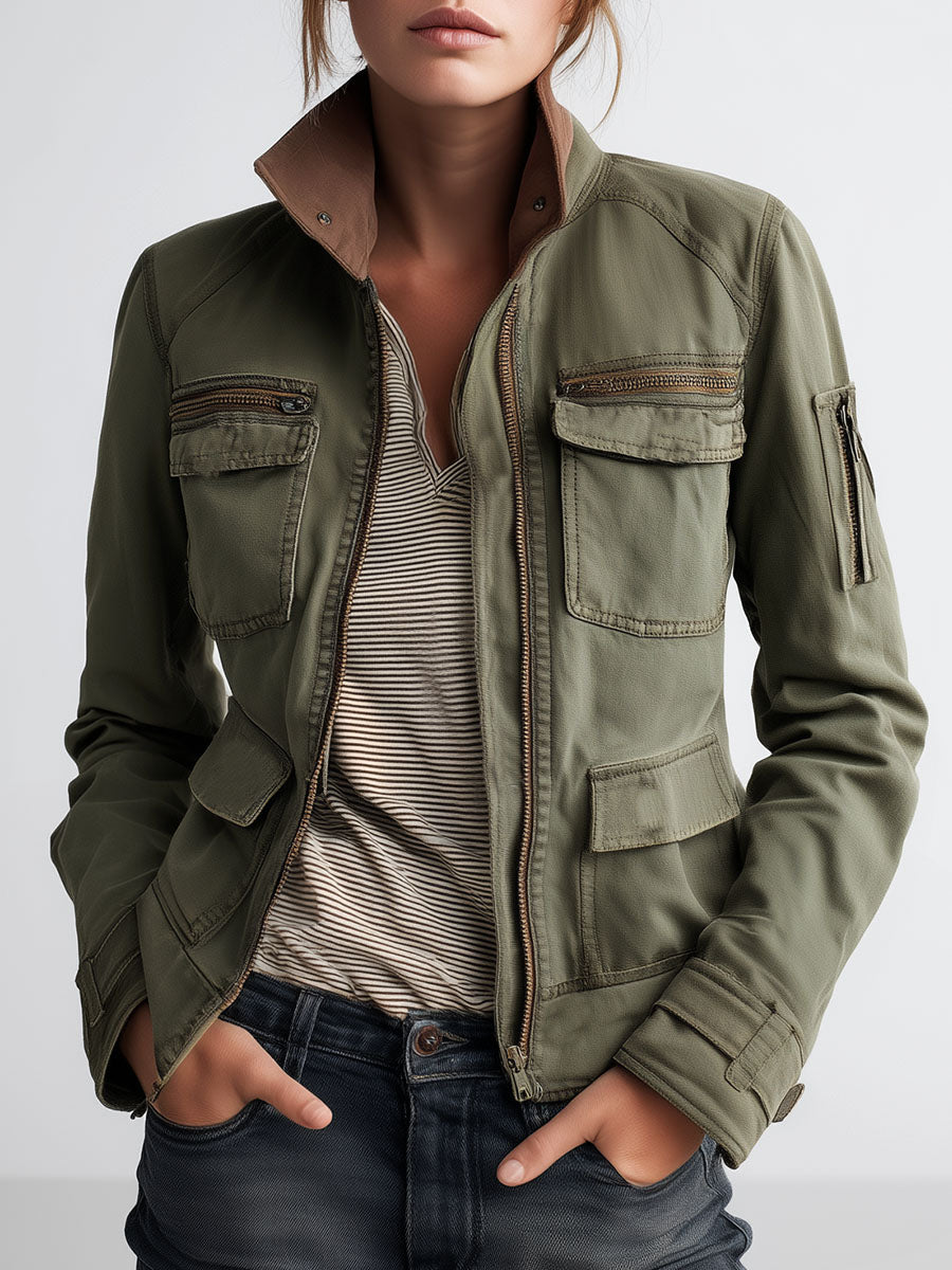 Dames Cargo Jas met Utility Zakken – Olijfgroen