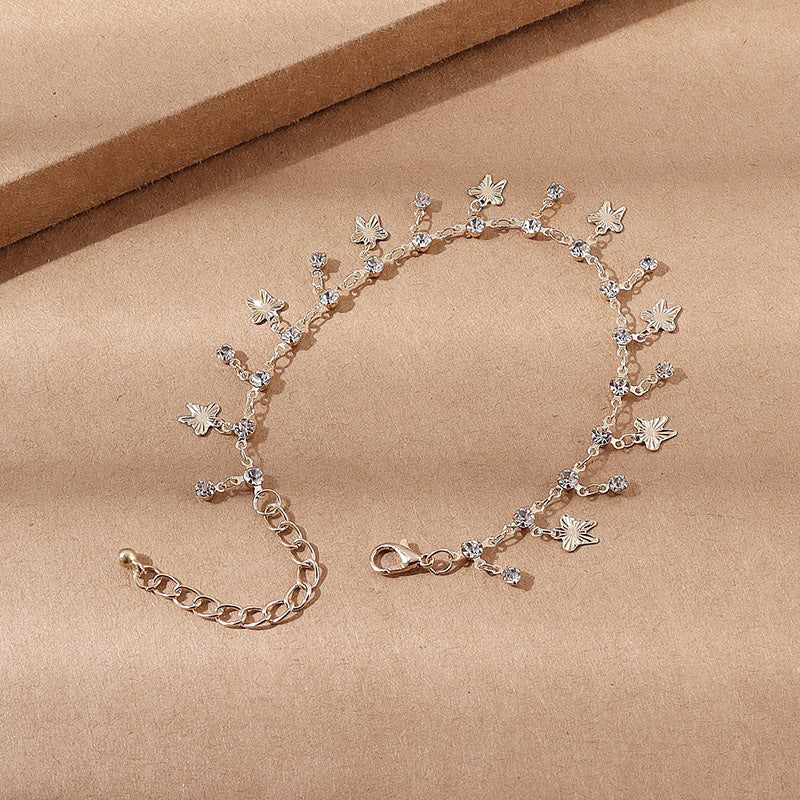 Dames Enkelbandje met Vlinders en Glitter Steentjes