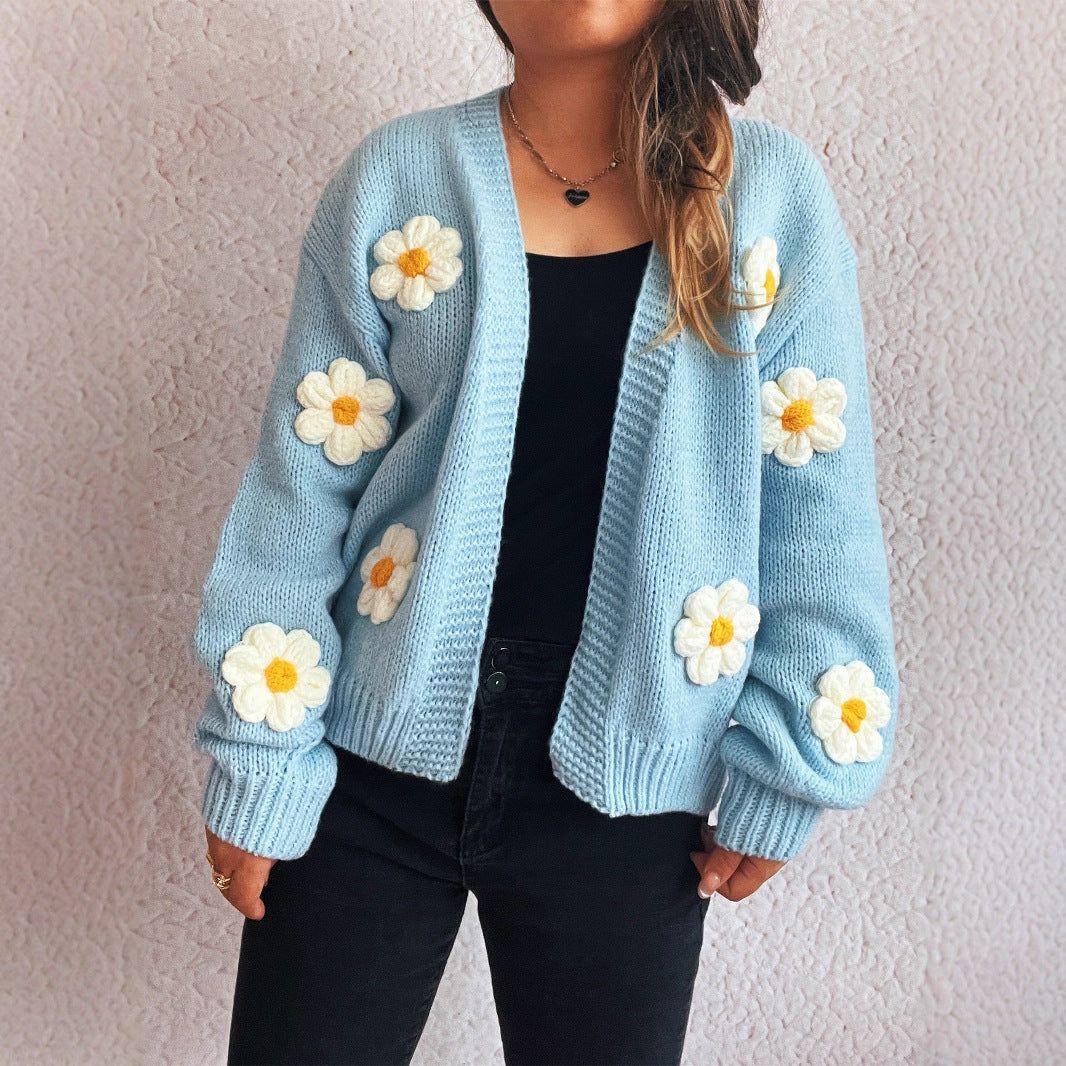 Dames Gebreide Vest met 3D Bloemen Stijlvol Warm