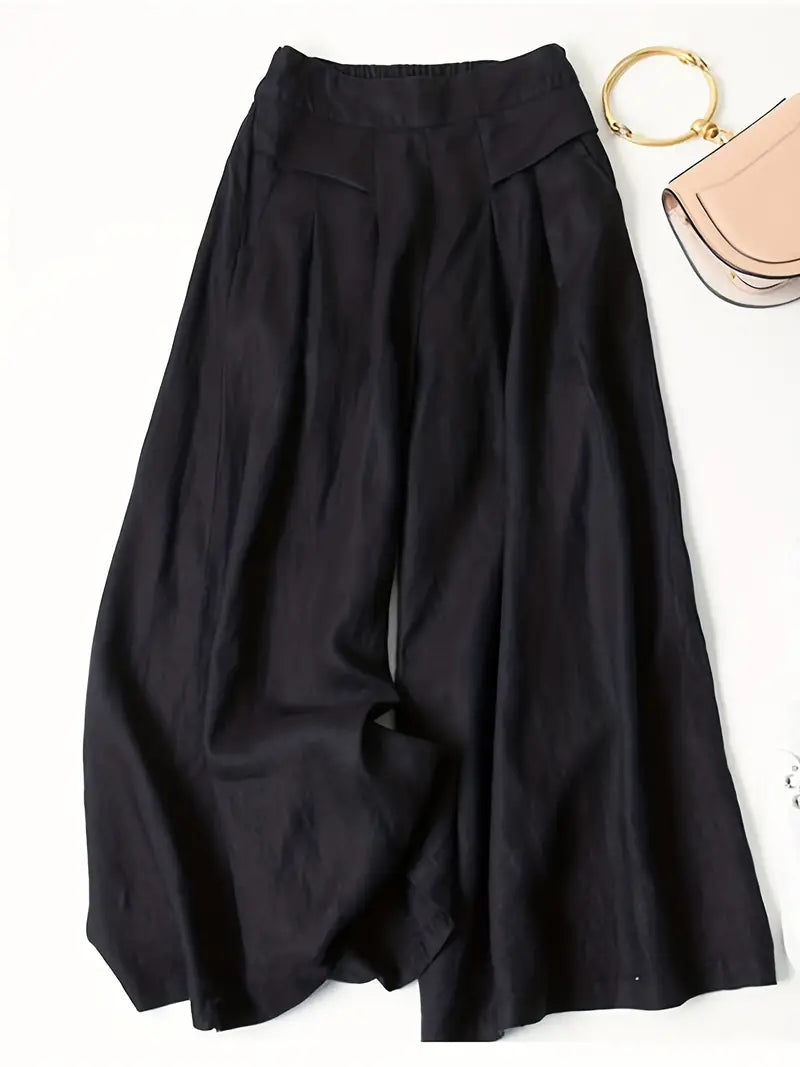 Linnen Broek Hoge Taille Wijde Pijpen Zomerse Stijl - Mode Vibes