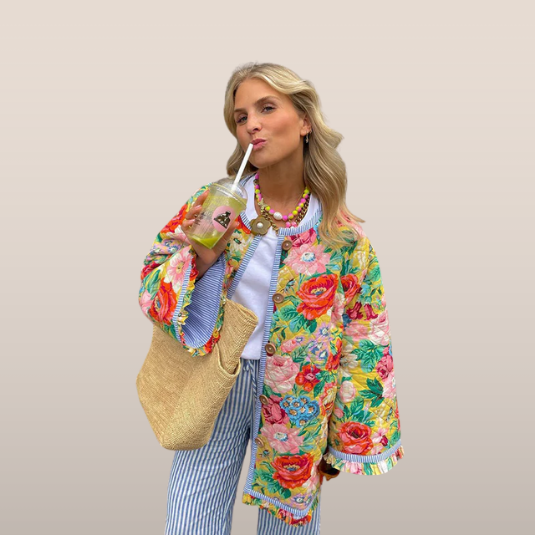 Bloemenjas met houten knopen Gewatteerd Warm voor Vrouw - Mode Vibes