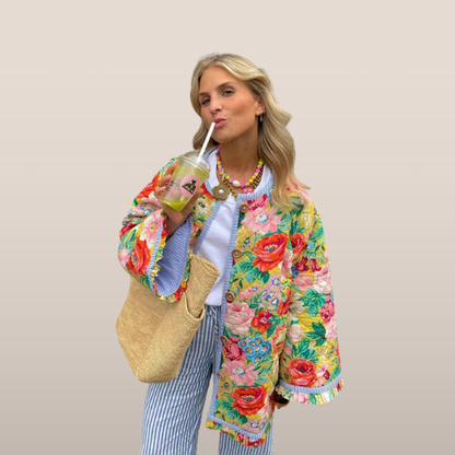 Bloemenjas met houten knopen Gewatteerd Warm voor Vrouw - Mode Vibes