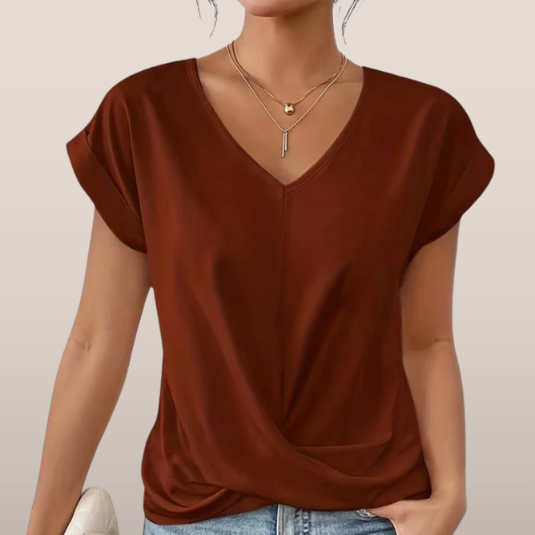 Dames T-shirt Losvallend met V-hals en Gekruiste Voorzijde - Mode Vibes