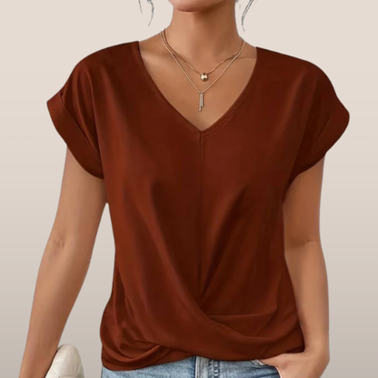 Dames T-shirt Losvallend met V-hals en Gekruiste Voorzijde - Mode Vibes
