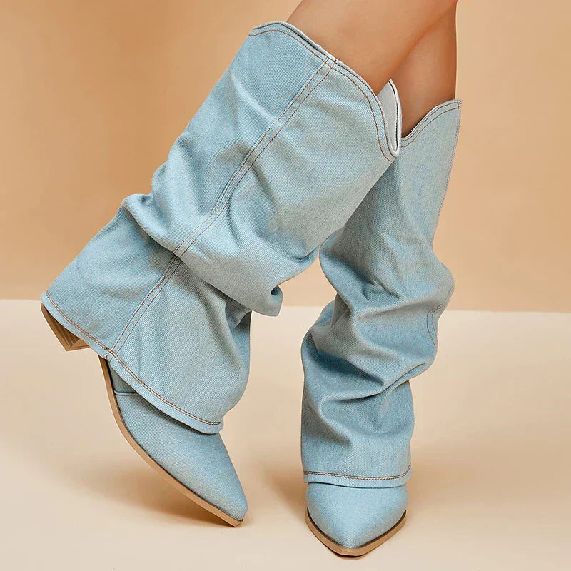 SORELLE Denim Laarzen Met Strik Detail