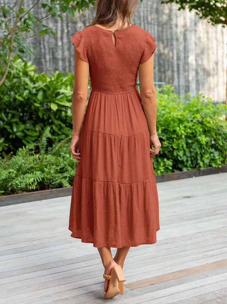 Zomerjurk Ruches Vrouwelijke Taille Jurk