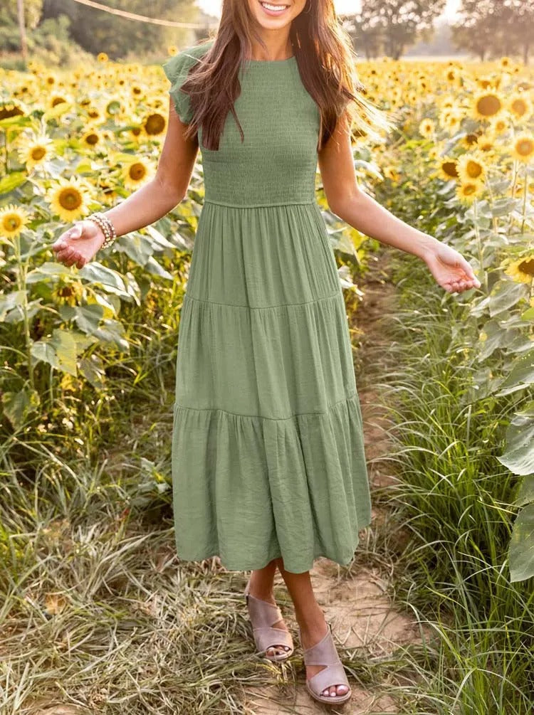Zomerjurk Ruches Vrouwelijke Taille Jurk