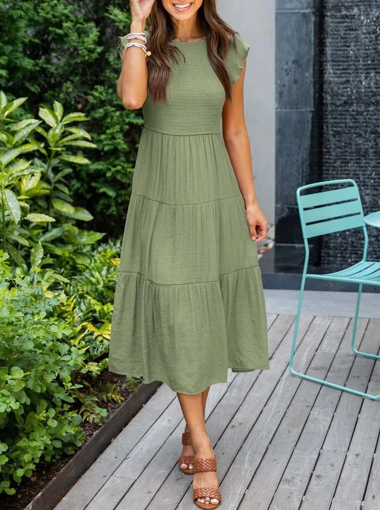Zomerjurk Ruches Vrouwelijke Taille Jurk