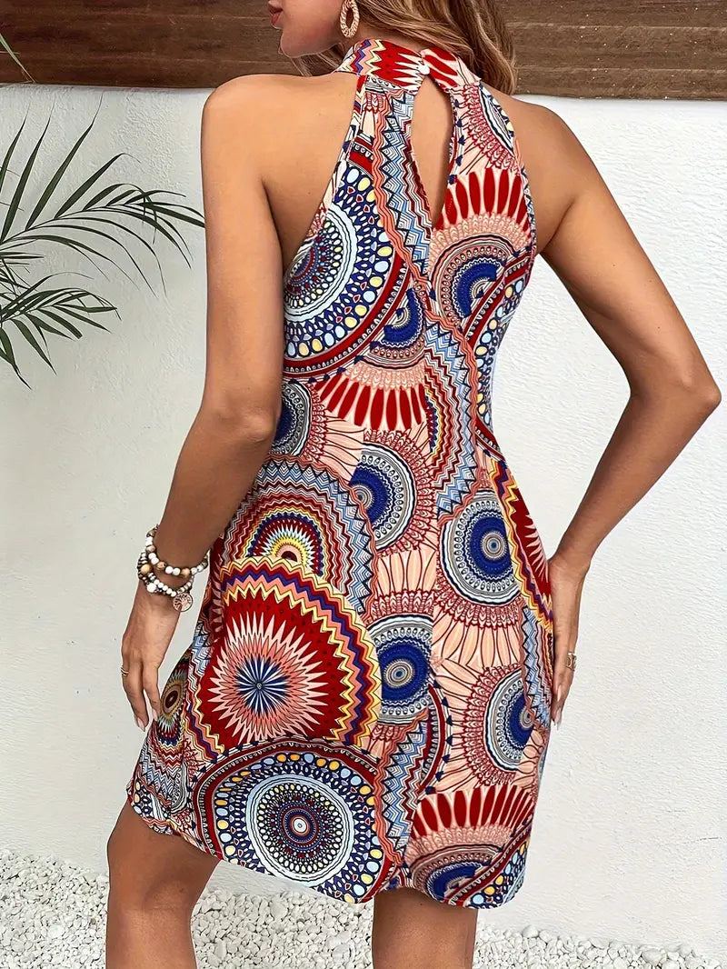 Vrouwelijke Jurk met Print Halternek Stijl