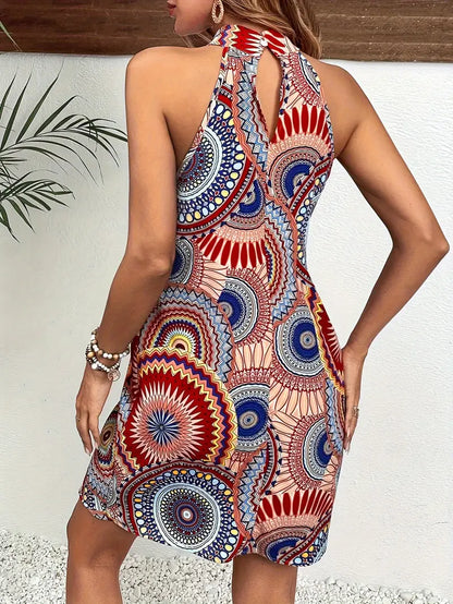 Vrouwelijke Jurk met Print Halternek Stijl