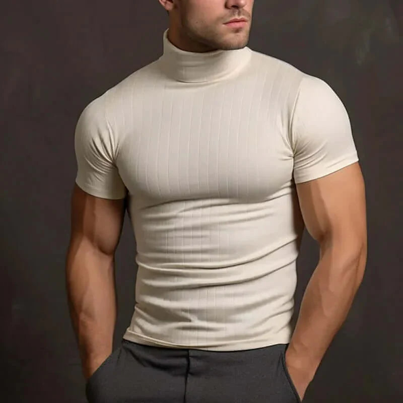 Heren T-shirt met Col – Effen Kleur en Comfortabele Pasvorm