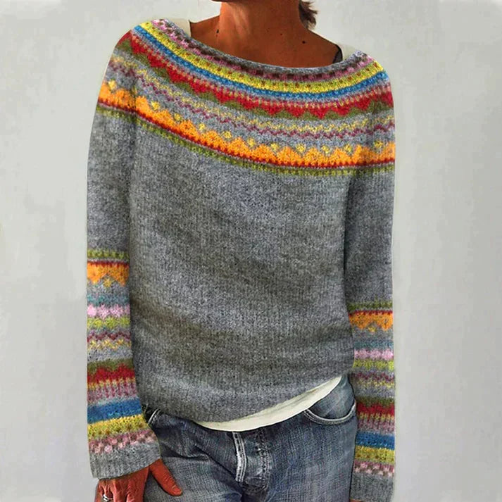 Retro Trui Lange Mouwen met Leuke Print - Mode Vibes