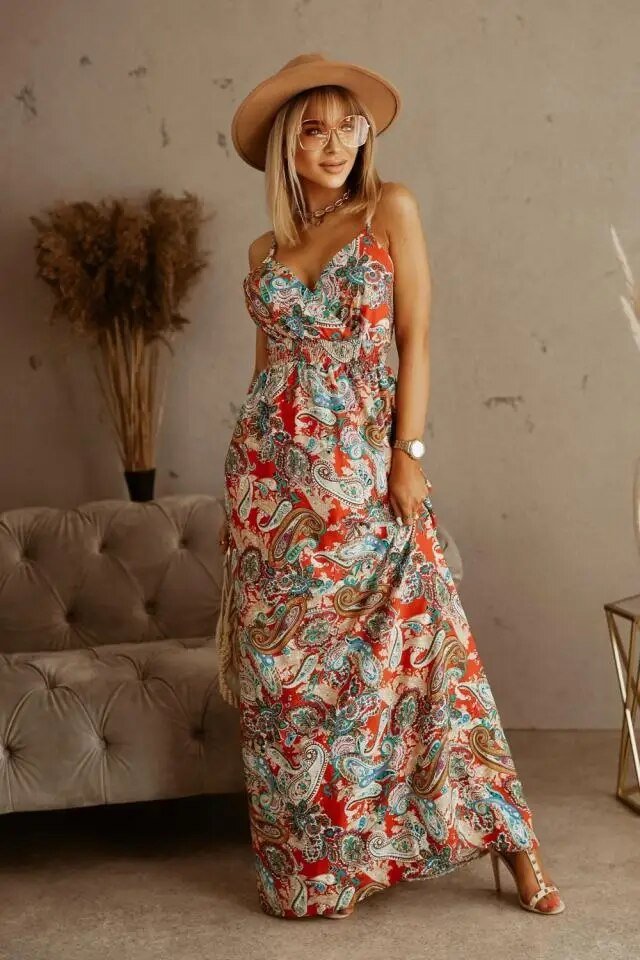 Zomer Maxi Jurk Bloemenpatroon Boho Stijl