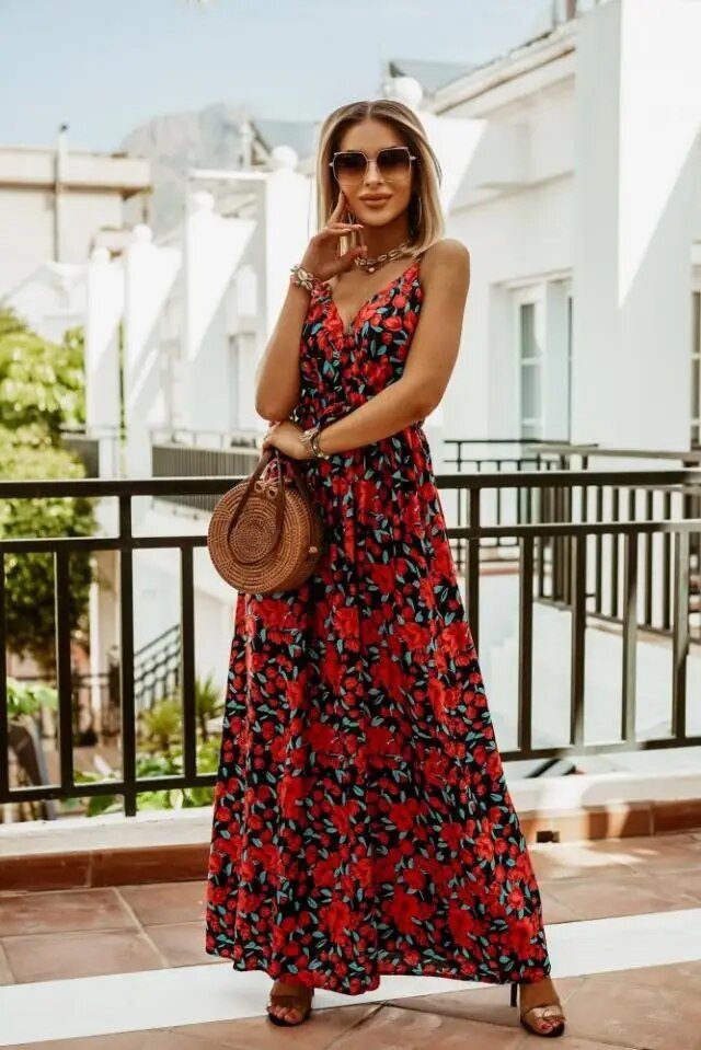 Zomer Maxi Jurk Bloemenpatroon Boho Stijl