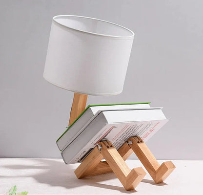 Houten Tafellamp met Boekenrek en Dimbare Verlichting