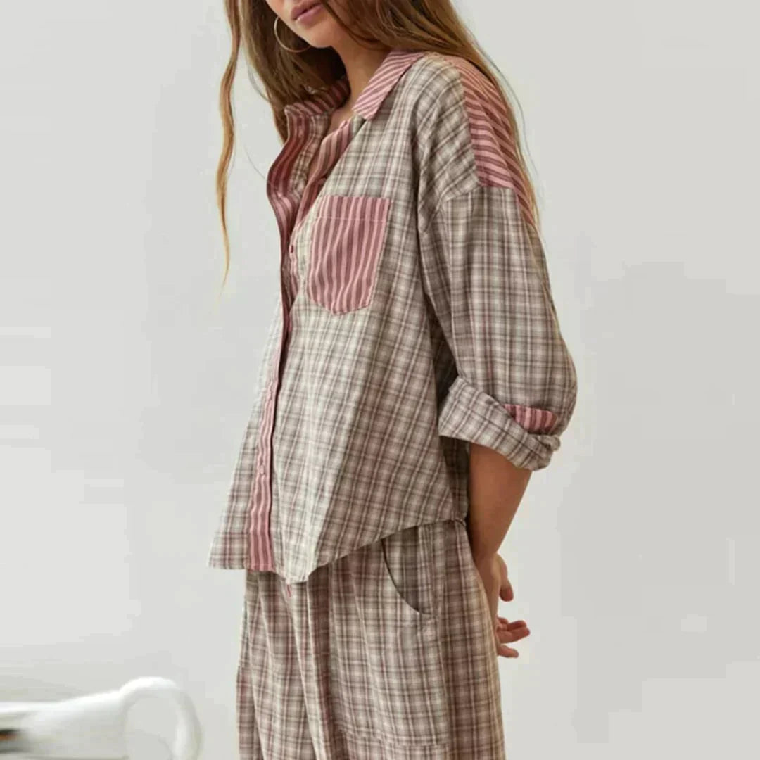 Geruite Pyjama Set Lange Mouwen Zacht en Warm