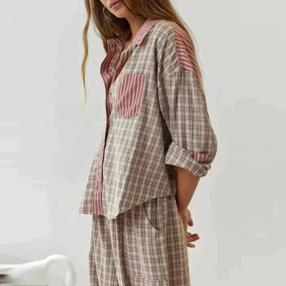 Geruite Pyjama Set Lange Mouwen Zacht en Warm
