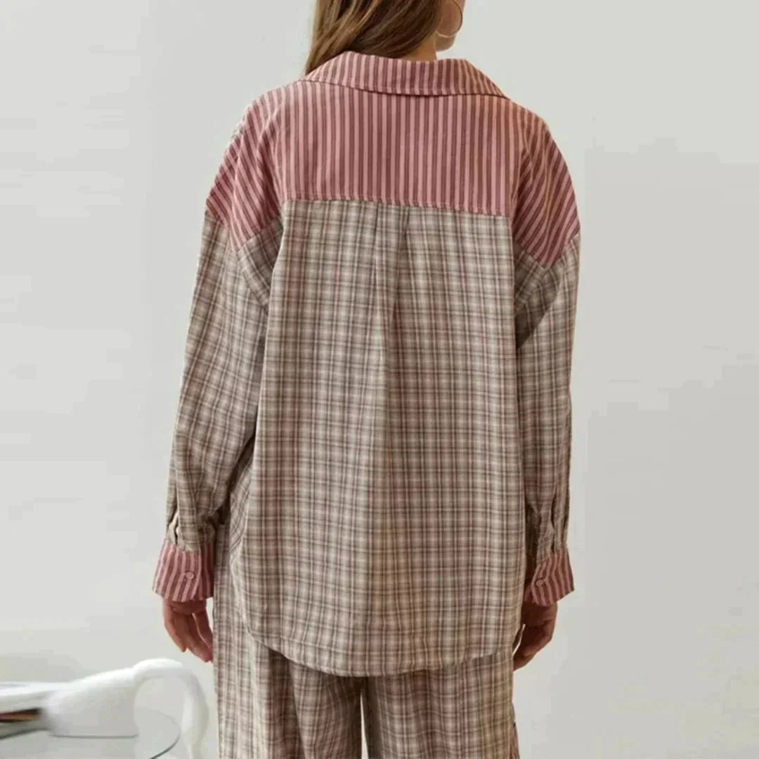 Geruite Pyjama Set Lange Mouwen Zacht en Warm