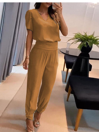 Dames Set Blouse Pofmouwen met Elastische Broek