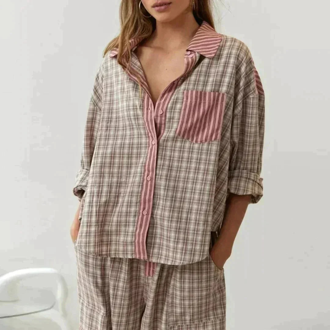 Geruite Pyjama Set Lange Mouwen Zacht en Warm