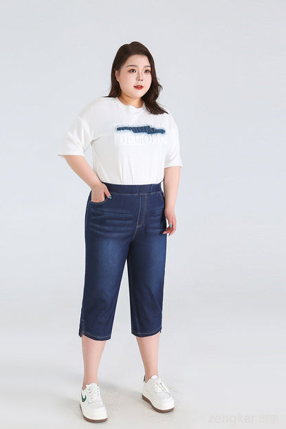 Plus Size Driekwartsbroek Trendy Veelzijdig voor Vrouw