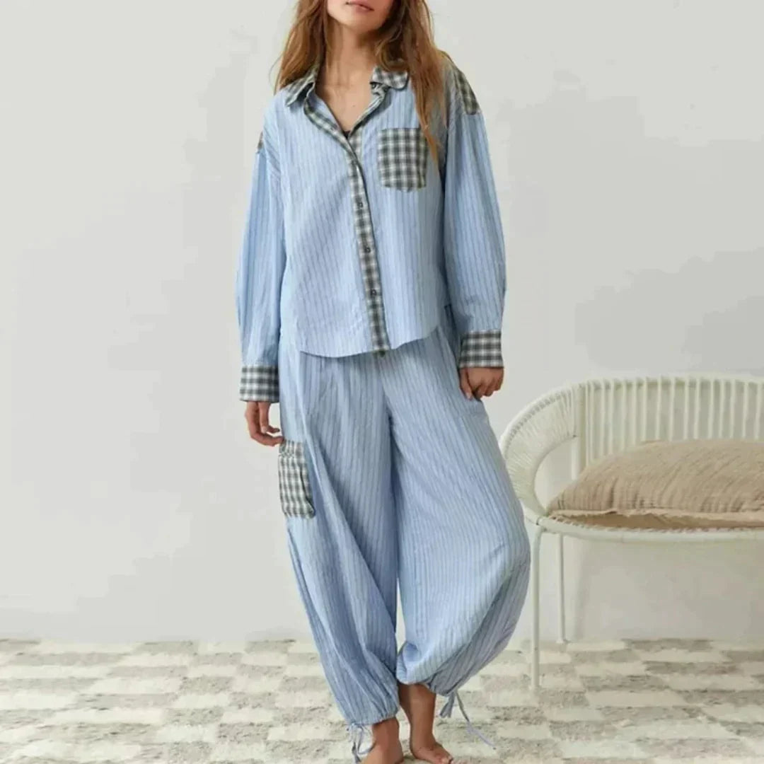 Geruite Pyjama Set Lange Mouwen Zacht en Warm