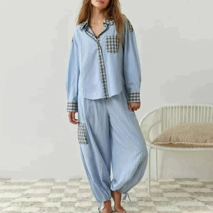 Geruite Pyjama Set Lange Mouwen Zacht en Warm