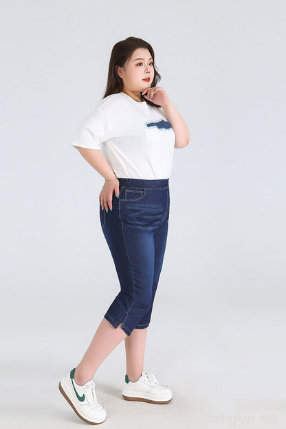 Plus Size Driekwartsbroek Trendy Veelzijdig voor Vrouw