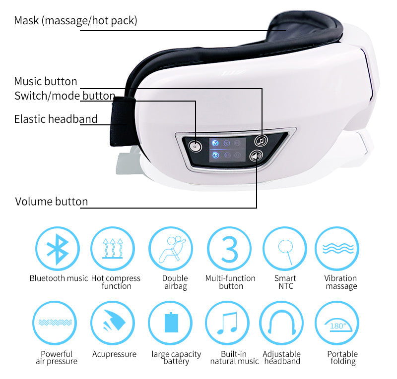 Oogmassage Apparaat met Warmte, Trilling en Bluetooth Muziek