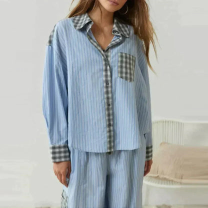 Geruite Pyjama Set Lange Mouwen Zacht en Warm
