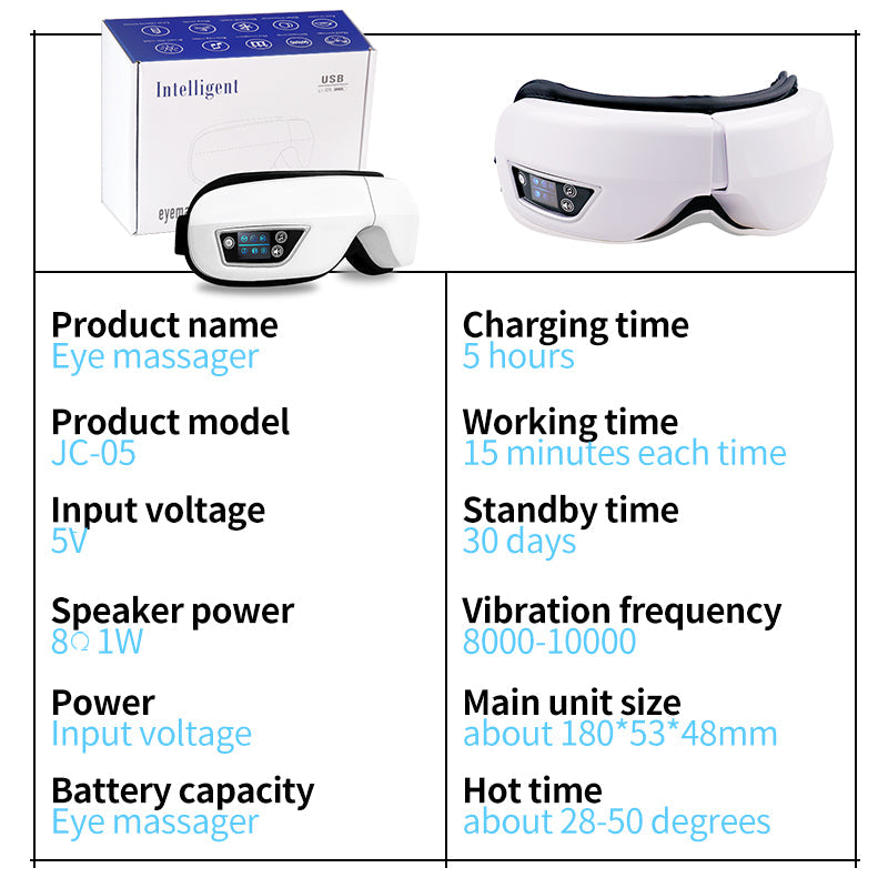 Oogmassage Apparaat met Warmte, Trilling en Bluetooth Muziek
