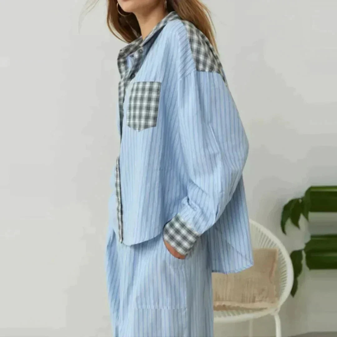 Geruite Pyjama Set Lange Mouwen Zacht en Warm