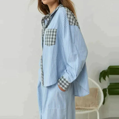 Geruite Pyjama Set Lange Mouwen Zacht en Warm