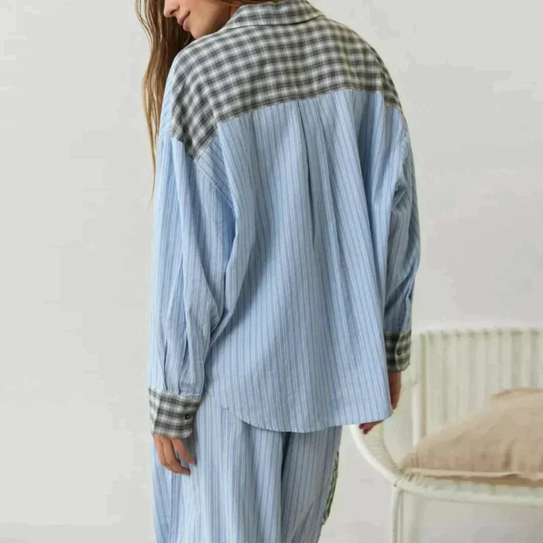 Geruite Pyjama Set Lange Mouwen Zacht en Warm