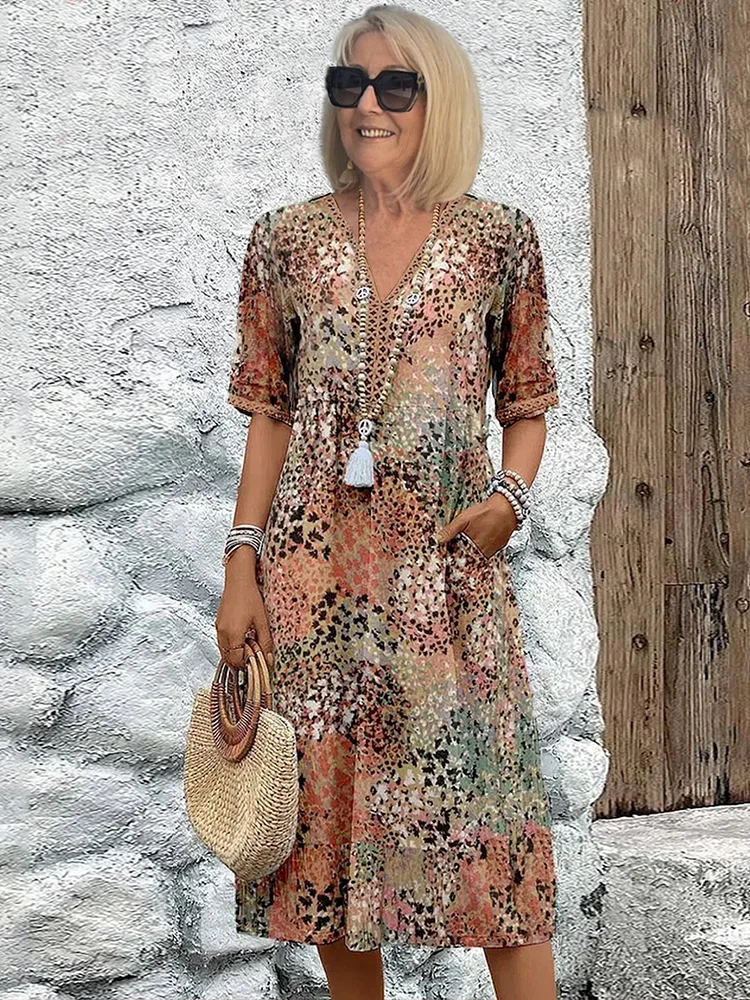 Zomerjurk Kort V-hals Bloemenprint Comfortabel