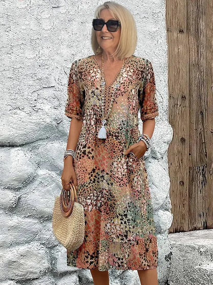 Zomerjurk Kort V-hals Bloemenprint Comfortabel