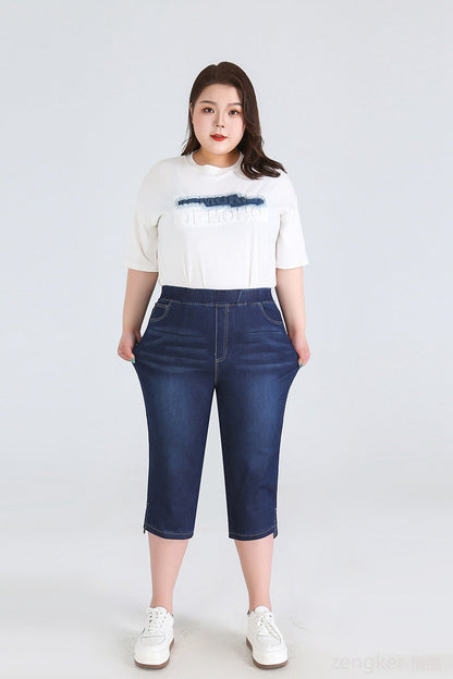 Plus Size Driekwartsbroek Trendy Veelzijdig voor Vrouw