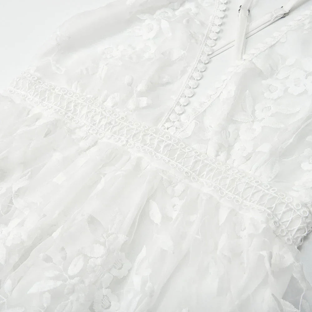 Witte Kanten Jurk met Bloemen Borduursel