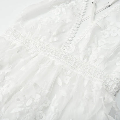 Witte Kanten Jurk met Bloemen Borduursel