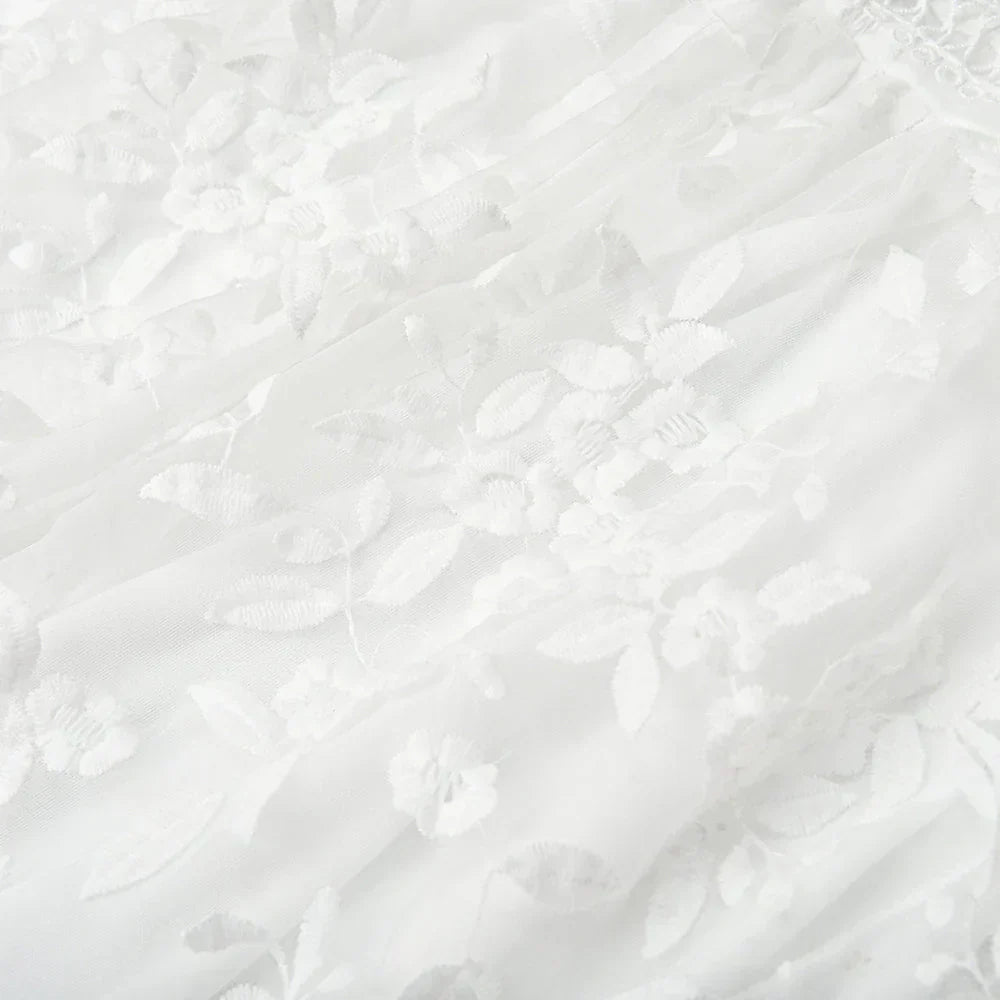 Witte Kanten Jurk met Bloemen Borduursel