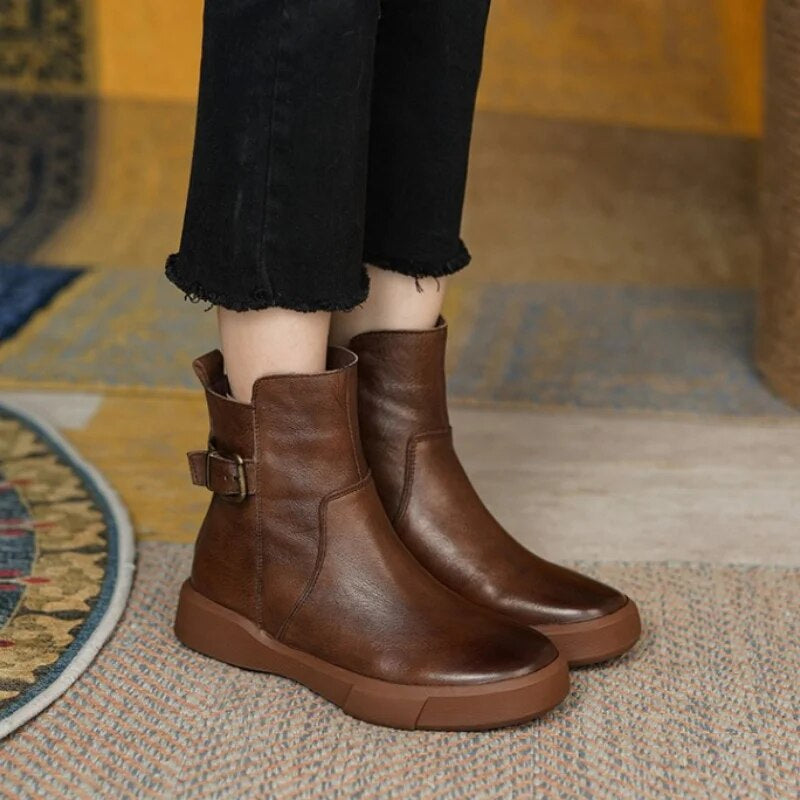 Dames Enkellaarsjes Comfortabel Stijlvol Leer - Mode Vibes