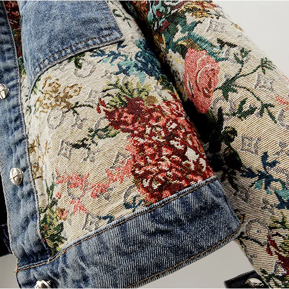 Dames Denim Jack Bloemenprint Trendy