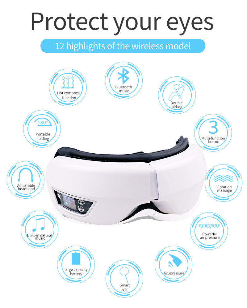 Oogmassage Apparaat met Warmte, Trilling en Bluetooth Muziek