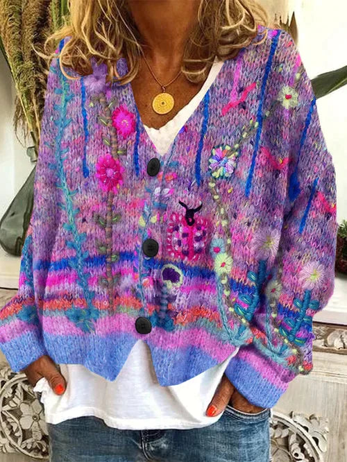 Damesvest Retro Bedrukt Imitatiewol Vest